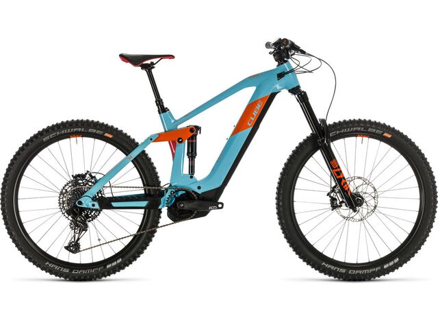 Horské elektrokolo CUBE STEREO HYBRID 160 HPC SL 27,5 2020 glacierblue´n´orange